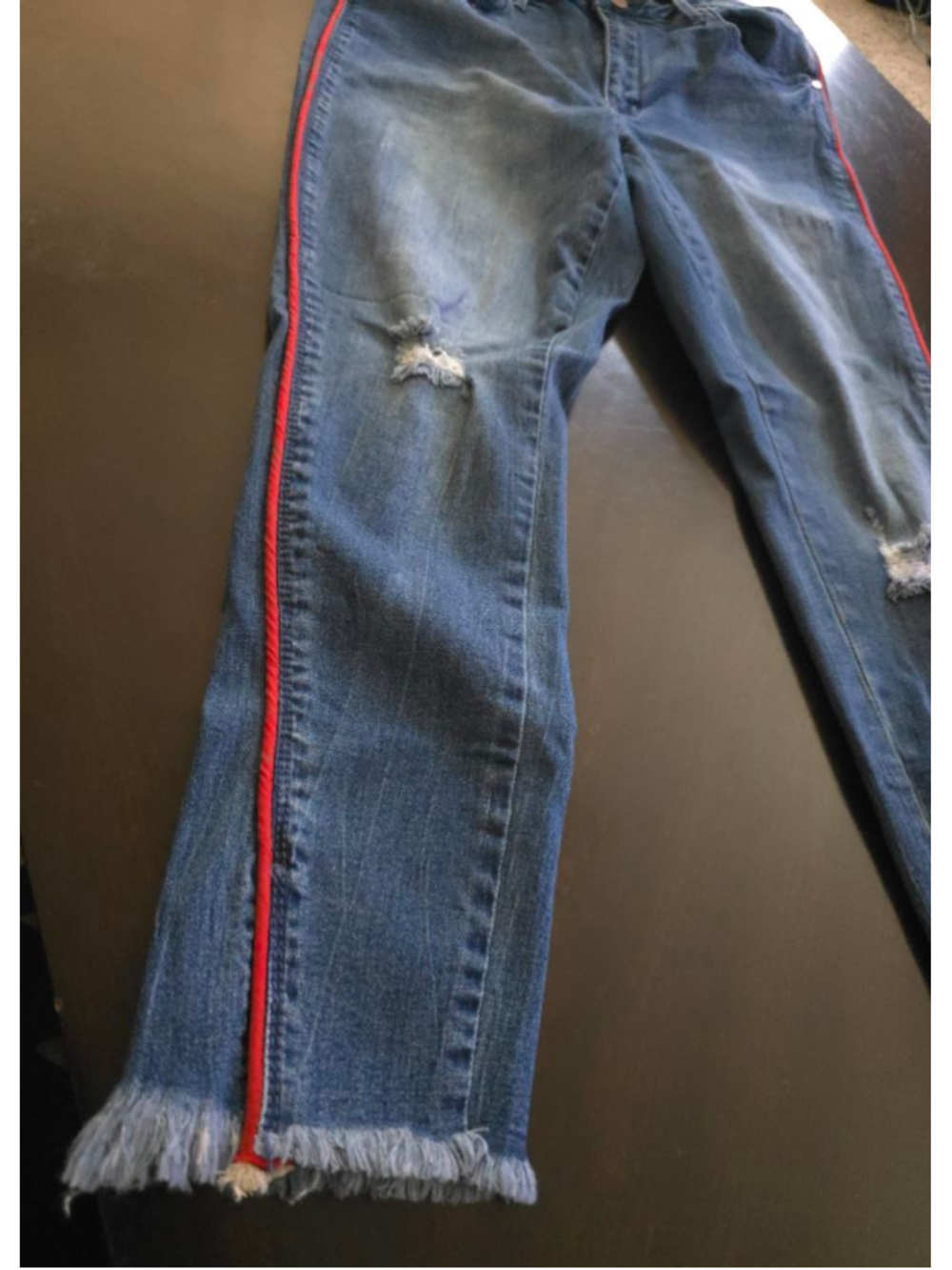 Women's Seven7 Jeans Blue Distressed Ankle Skinny with Red Stripe Plus Size14